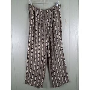 VINTAGE Ann Taylor Wide‎ Leg Pull On Pants Medium Black Floral Print Boho Resort